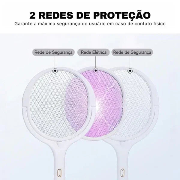 BugZap UV – Raquete Mata-Insetos com Luz UV